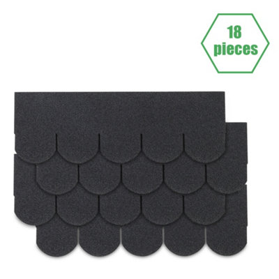 Asphalt Roof Shingle Garden Bitumen Roofing Shingles 2.6 m² Shed Felt Roof Tiles,Semicircle,Black,18pcs