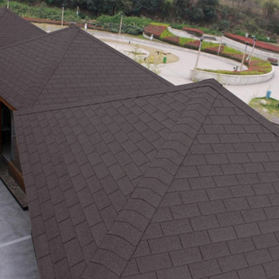 Asphalt Roof Shingle Garden Bitumen Roofing Shingles 2.6 m² Shed Roof Tiles,Rectangular,Vine Brown,18 Pcs
