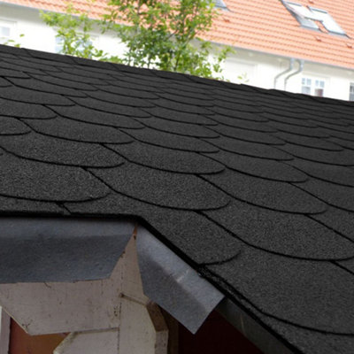 Asphalt Roof Shingle Garden Bitumen Roofing Shingles 2.61sqm Shed Felt Roof Tiles,Semicircle,Black,18pcs