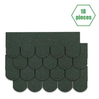 Asphalt Roof Shingle Garden Bitumen Roofing Shingles 2.61sqm Shed Felt Roof Tiles,Semicircle,Green,18pcs