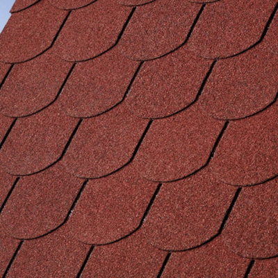 Asphalt Roof Shingle Garden Bitumen Roofing Shingles 2.61sqm Shed Felt Roof Tiles,Semicircle,Red,18pcs