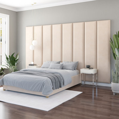Aspire 45cm x 210cm Large Upholstered Headboard Wall Panel Kimiyo Linen Beige