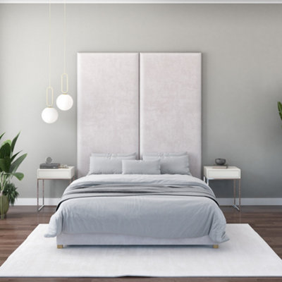 Aspire 90cm x 210cm Large Upholstered Headboard Wall Panel Plush Velvet Light Silver