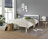 Aspire Atlantic Wood Bed Frame in White with Hand Tufted UK Made Mattress, King Size