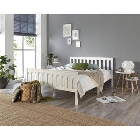 Aspire Atlantic Wood Bed Frame in White with Hand Tufted UK Made Mattress, King Size