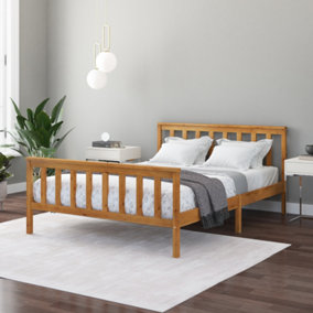 Aspire Atlantic Wood Bed Frame in White with Natural Tops, size Double