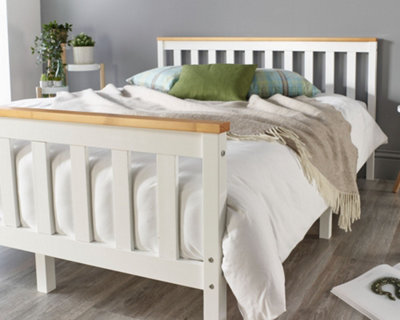 Aspire Atlantic Wood Bed Frame in White with Natural Tops, size Double