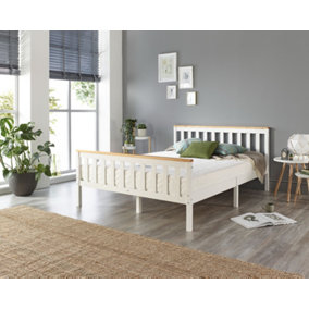 Aspire Atlantic Wood Bed Frame in White with Natural Tops, size King