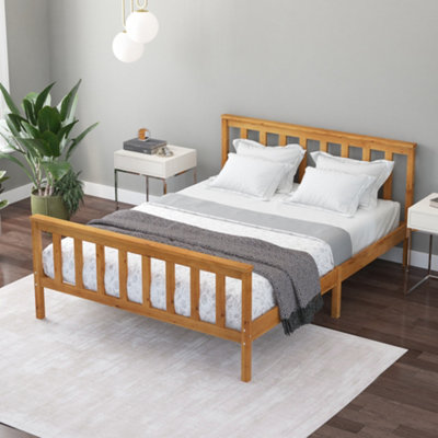 Full size natural wood bed deals frame