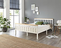 Aspire Atlantic Wood Bed Frame in White with Natural Tops, size Small Double