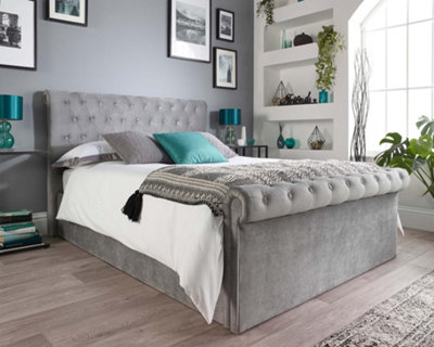 Aspire Chesterfield Ottoman Bed Grey, Size Double