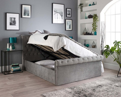Aspire Chesterfield Ottoman Bed Grey, Size Double
