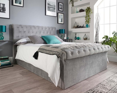Aspire Chesterfield Ottoman Bed Grey, Size Small Double