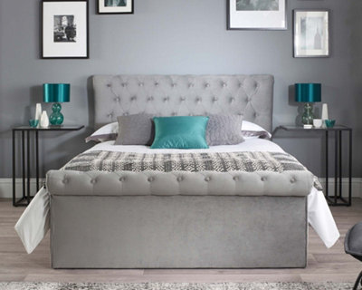 Aspire Chesterfield Ottoman Bed Grey, Size Small Double