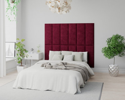 Aspire EasyMount Wall Mounted Upholstered Panels, Modular DIY Headboard in Kimiyo Linen Fabric, Bordeaux (Pack of 2)