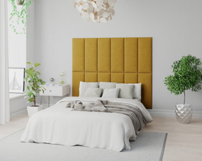 Aspire EasyMount Wall Mounted Upholstered Panels Modular DIY Headboard in Plush Velvet Fabric Ochre Pack of 4