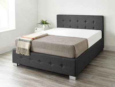 Aspire End Lift Ottoman Storage Bed King Size, Black Linen DIY at B&Q