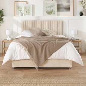 Aspire Grant Divan and Hybrid Memory Pocket Mattress, Linen Fabric, Strutted Headboard, 2 Drawers, Cream, Small Double