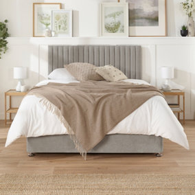 Aspire Grant Divan and Hybrid Memory Pocket Mattress, Linen Fabric, Strutted Headboard, 2 Drawers, Silver, Small Double