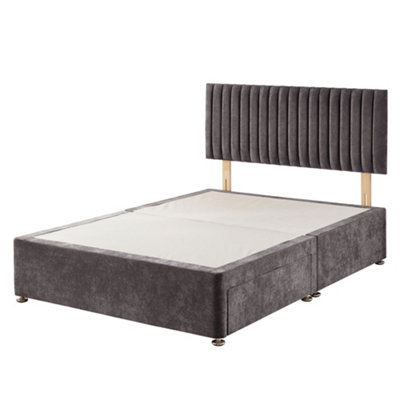 Aspire Grant Divan and Hybrid Memory Pocket Mattress, Linen Fabric, Strutted Headboard, 2 Drawers, Slate, Small Single