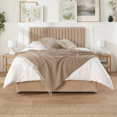 Aspire Grant Divan and Hybrid Memory Pocket Mattress, Linen Fabric, Strutted Headboard, No Drawers, Sand, Single