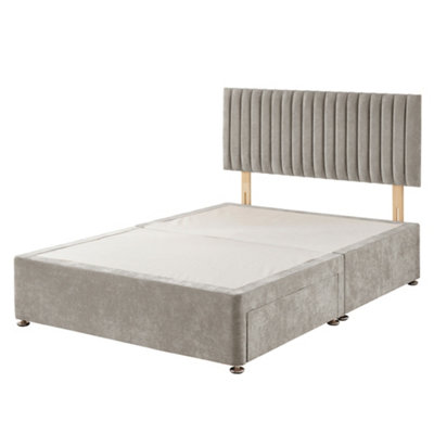 Aspire Grant Divan and Hybrid Memory Pocket Mattress, Linen Fabric, Strutted Headboard, No Drawers, Silver, Small Double