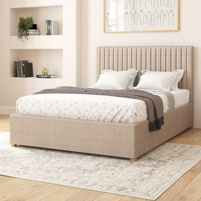 Aspire Grant Electric Adjustable Bed Upholstered with Pocket Sprung Mattress UK Made, Eire Linen Natural, Size Double