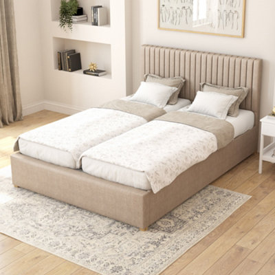 Aspire Grant Electric Adjustable Bed Upholstered with Pocket Sprung Mattress UK Made, Eire Linen Natural, Size King