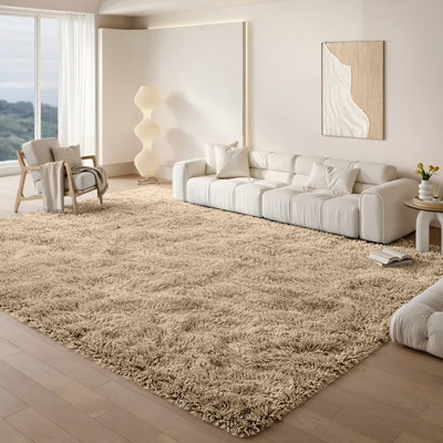Aspire Homeware Non Slip Beige Shaggy Rug Soft Fluffy Washable, Living ...