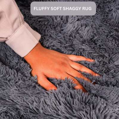 Aspire Homeware Non-Slip Grey Shaggy Rug Soft Fluffy Washable, Living ...