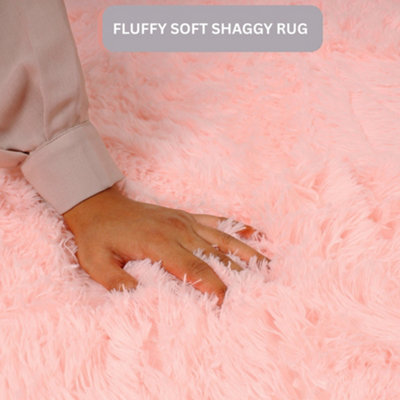 Aspire Homeware Non Slip Pink Shaggy Rug Soft Fluffy Washable, Living ...