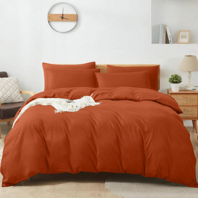Aspire Homeware Plain Duvet Cover Set Soft Microfibre, Rust, Double (L ...
