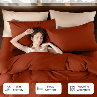Aspire Homeware Rust Duvet Cover Set, Soft Microfiber & Reversible ...
