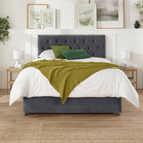 Aspire Olivier Divan and Hybrid Memory Pocket Mattress, Plush Fabric, Strutted Headboard, No Drawers, Grey, Small Double