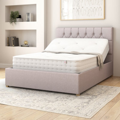 Aspire Olivier Electric Adjustable Bed Upholstered with Pocket Sprung Mattress UK Made, Eire Linen Grey, Size Superking