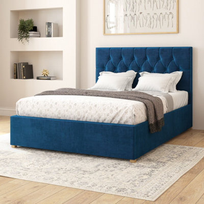 Aspire Olivier Electric Adjustable Bed Upholstered with Pocket Sprung Mattress UK Made, Plush Navy, Size Double