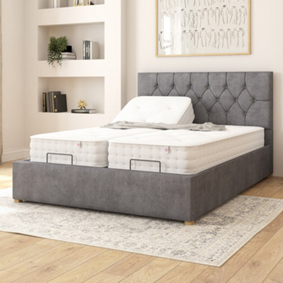 Aspire Olivier Electric Adjustable Bed Upholstered with Pocket Sprung Mattress UK Made, Plush Steel, Size King