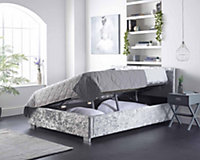 Aspire Side Opening Ottoman Storage Bed in Grey Crushed Velvet, Small Double