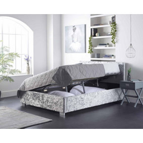 Aspire Side Opening Ottoman Storage Bed in Grey Crushed Velvet, Small Double