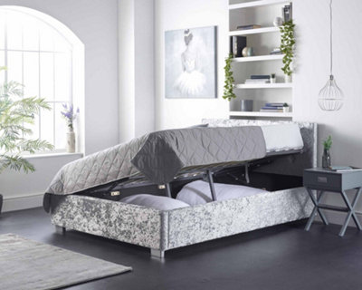 Aspire Side Opening Ottoman Storage Bed in Grey Crushed Velvet, Superking