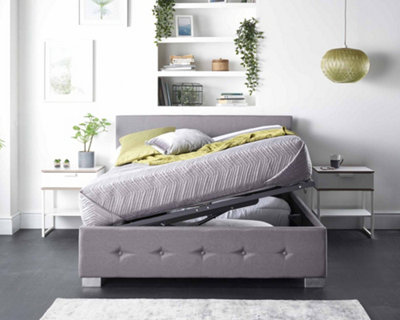 Aspire Side Opening Ottoman Storage Bed in Grey Linen, Double