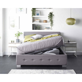 Aspire Side Opening Ottoman Storage Bed in Grey Linen, Double