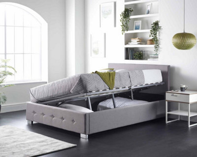 Aspire Side Opening Ottoman Storage Bed in Grey Linen, Double