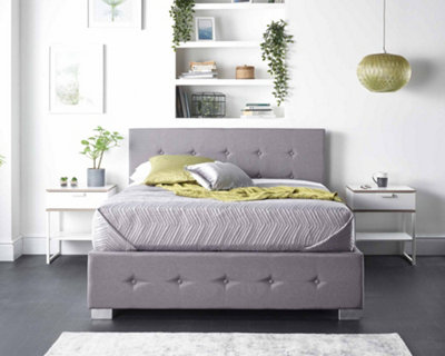 Aspire Side Opening Ottoman Storage Bed in Grey Linen, Small Double