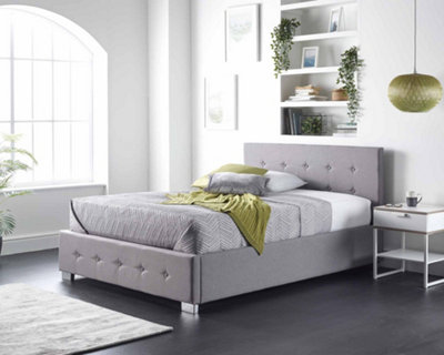 Aspire Side Opening Ottoman Storage Bed in Grey Linen, Small Double
