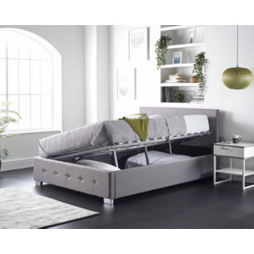 Aspire Side Opening Ottoman Storage Bed in Grey Linen, Superking