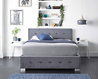 Aspire Side Opening Ottoman Storage Bed in Grey Plush Velvet, Double