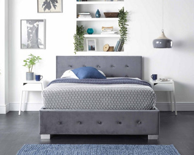 Aspire Side Opening Ottoman Storage Bed in Grey Plush Velvet, Single