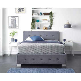 Aspire Side Opening Ottoman Storage Bed in Grey Plush Velvet, Single