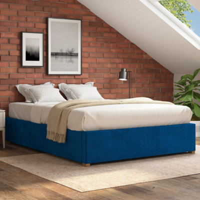 Aspire Upholstered Platform Ottoman Bed Frame UK Made, Plush Navy, Size Double